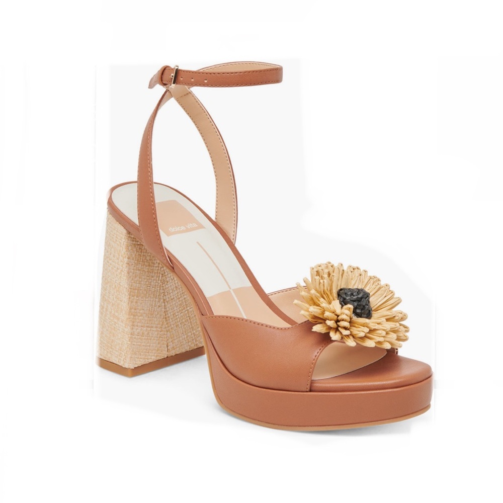 Dolce Vita Paulos Platform Sandals Saddle Stella Tan Women’s 10 Floral Accent - Picture 1 of 11